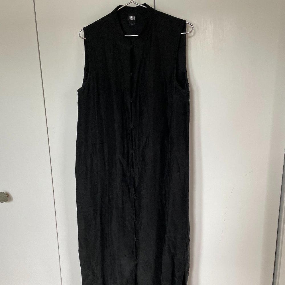 Eileen Fisher Black Linen and Silk Sleeveless Maxi Dress Size Medium